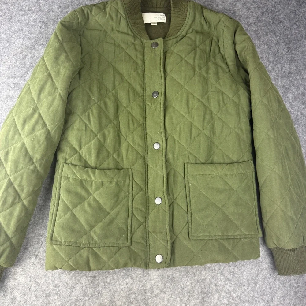 JOA Los Angeles Quilted Bomber Jacket Olive Green Fleece Lined Small KR1425